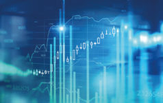 Rendering of a chart and programming code against a blue background